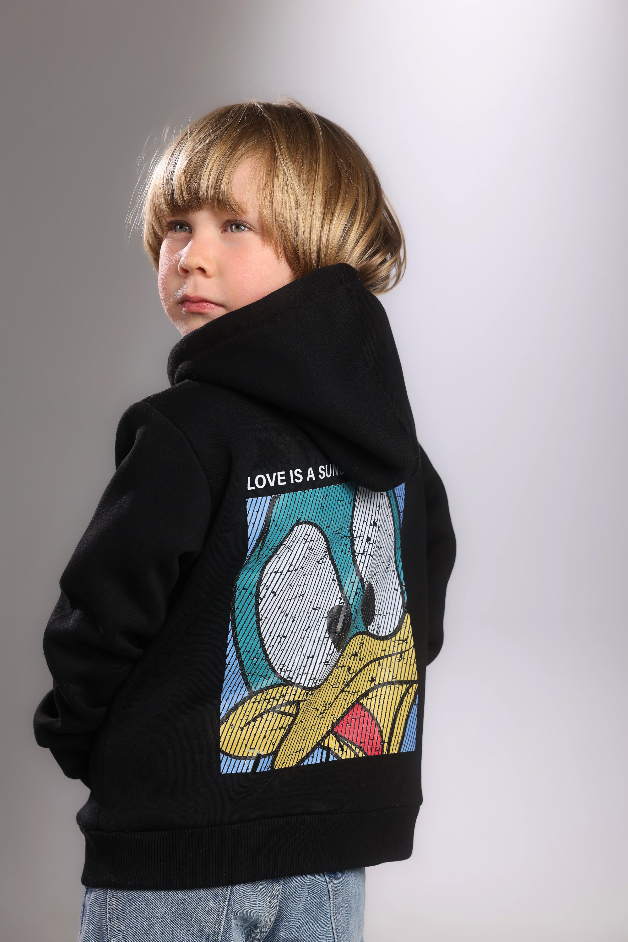Boys 2-Piece Hoodie & Denim Set – Graphic Print Black Hoodie