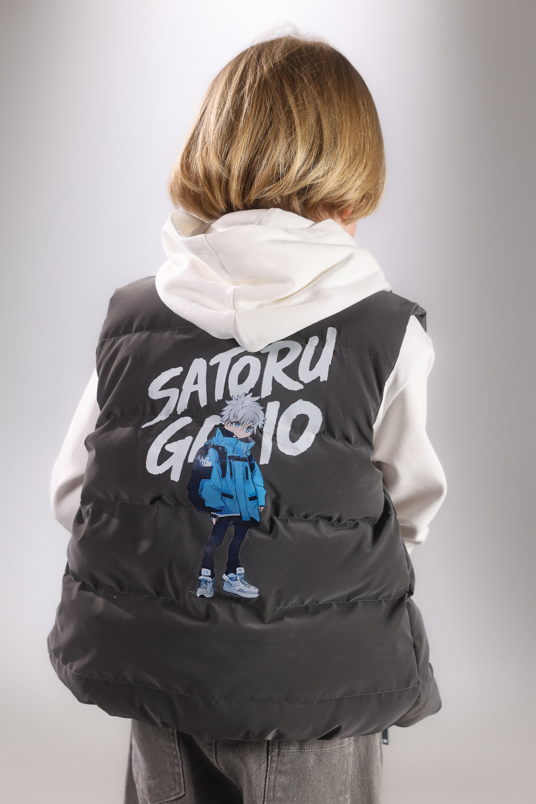 Boys 3-Piece Casual Set – Grey Puffer Vest, Hoodie & Cargo Pants