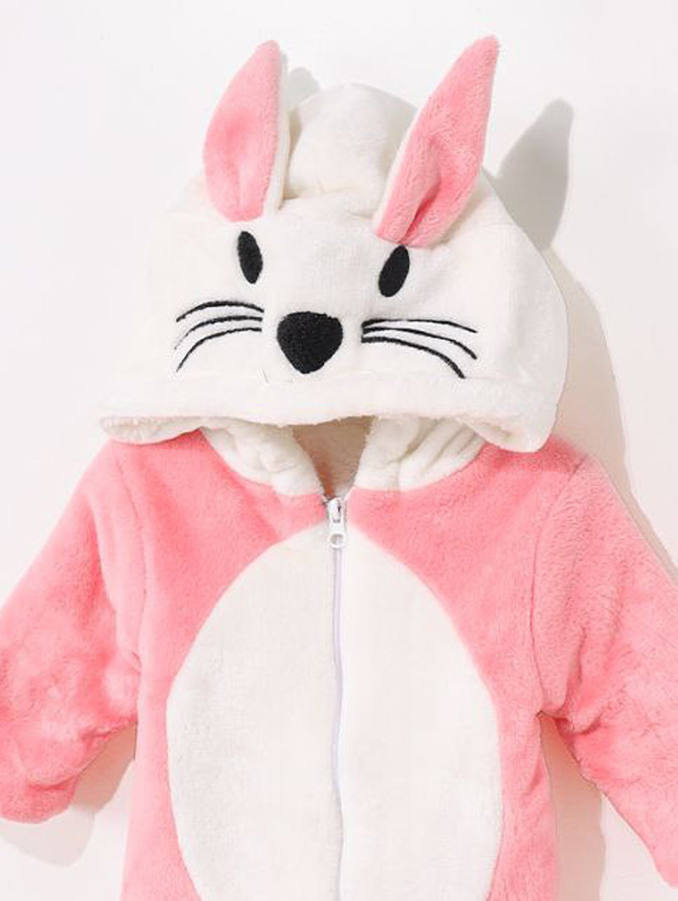 Pink Bunny Baby Winter Romper – Cozy Fleece Hooded Suit