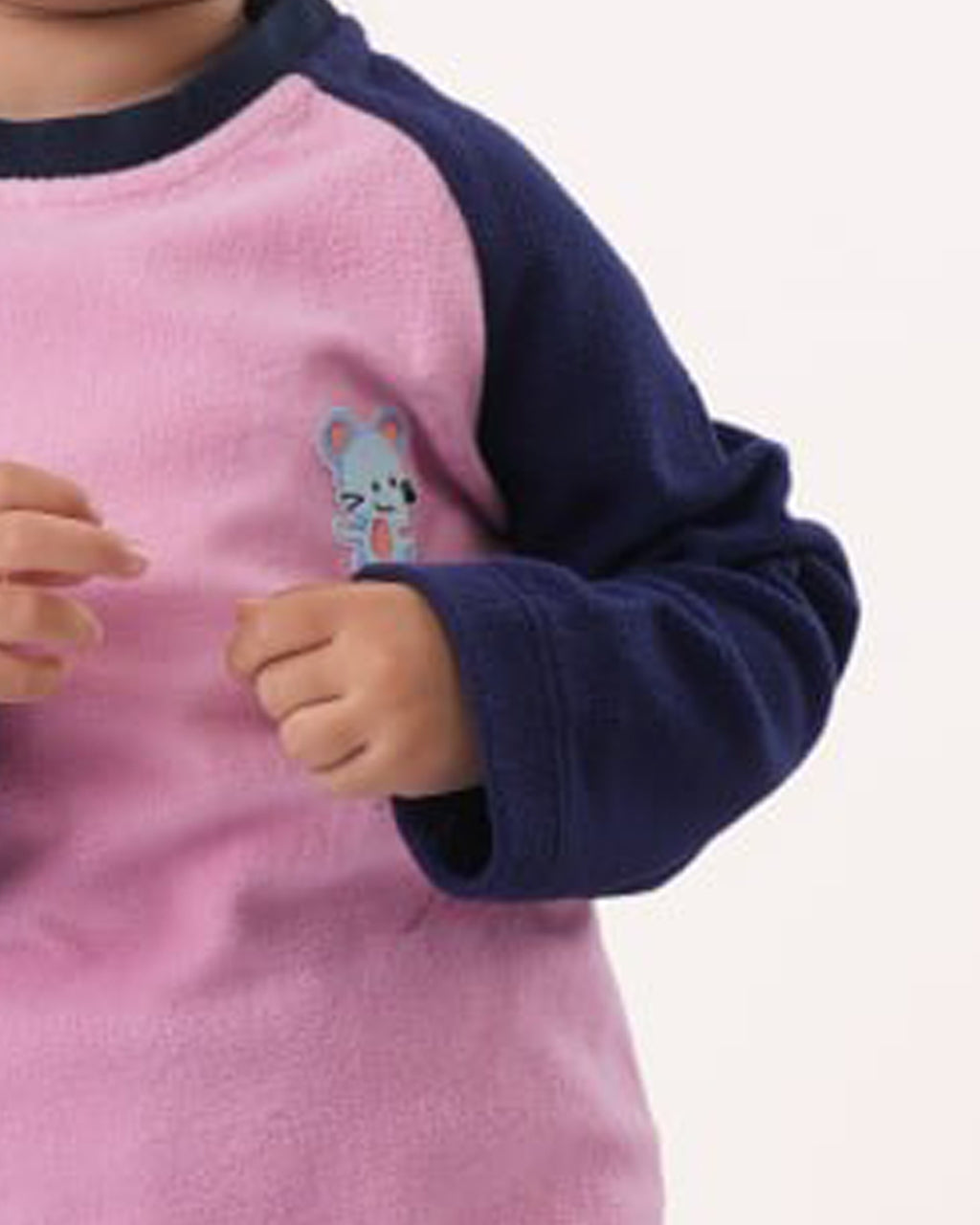 Soft & Snug  Fleece Girls’ Pajama – Pink with Navy Contrast