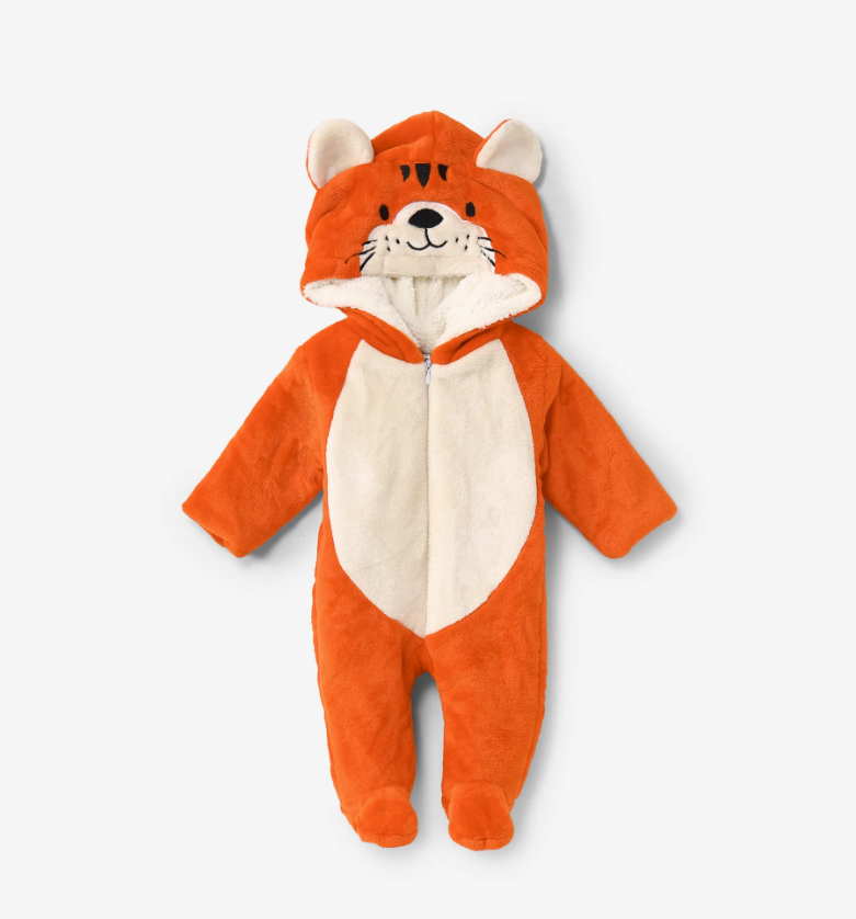 Baby Orange Furry Jumpsuit with Hood – Soft, Warm & Adorable