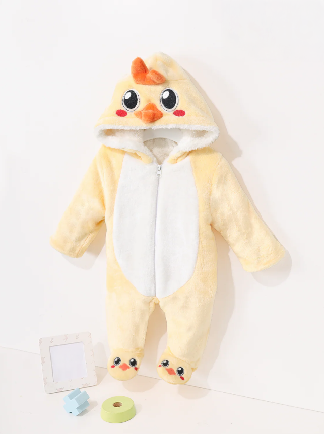Baby chick plush onesie ultra-soft winter jumpsuit with hood - Kikidoo Kids Egypt