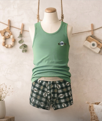 Boys Giants underwear Set – Green Tank Top & Checkered Shorts