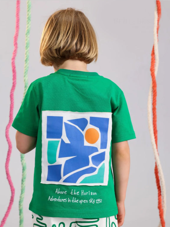 Kids Green Graphic T-Shirt & Printed Shorts Set – Cotton Summer Outfit