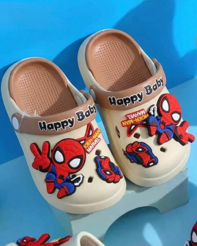 Kids Spider-Man Cartoon Clogs – Beige Lightweight Garden