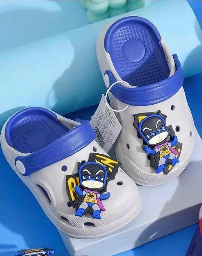Kids Batman Cartoon Clogs – White & Blue Lightweight Garden crocs