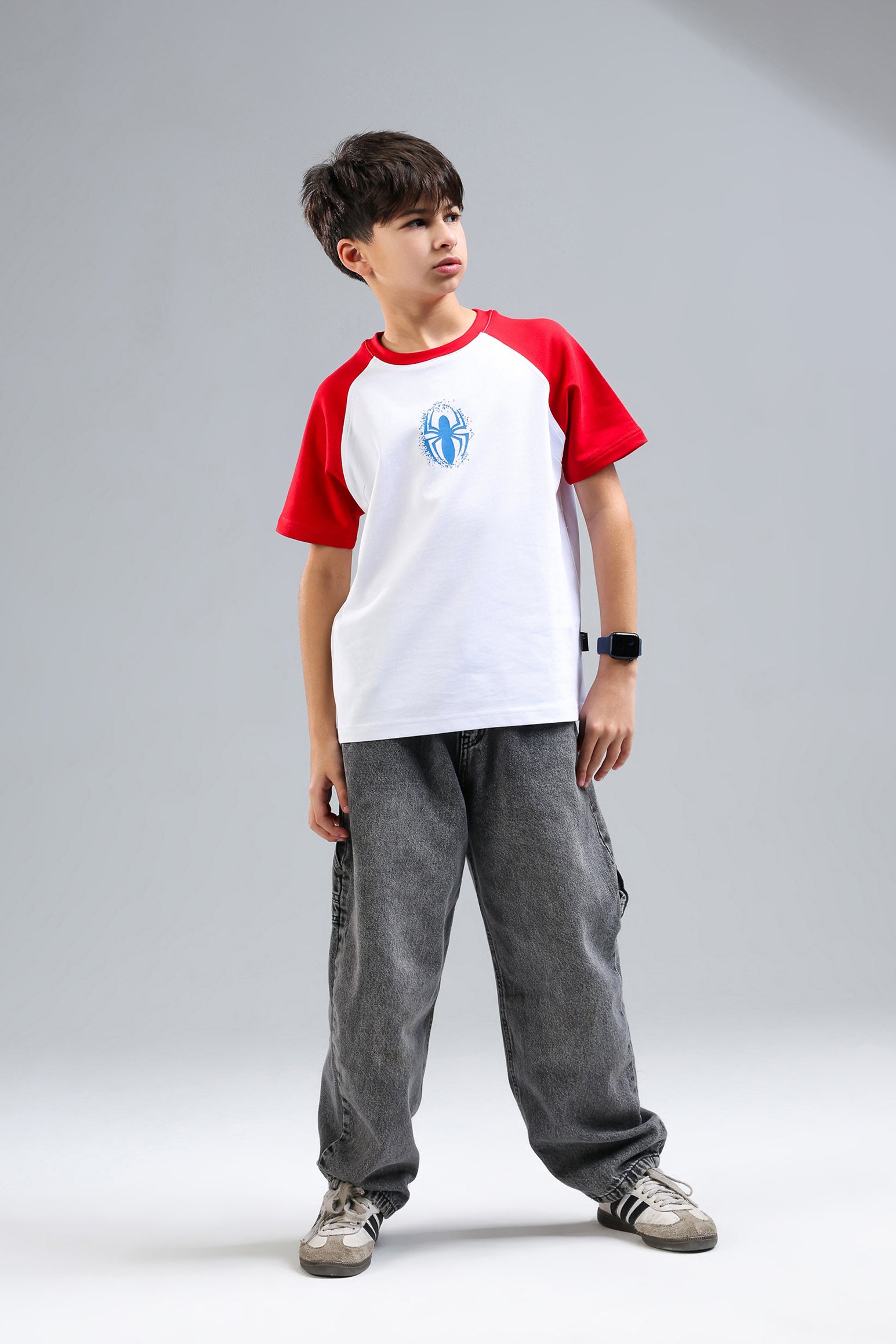 Boys Spider Graphic Raglan T-Shirt – White & Red Casual Tee