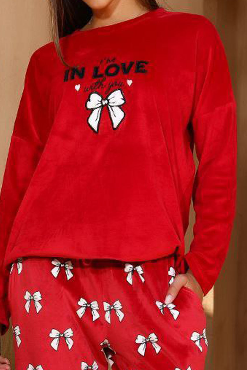 Red Velvet Winter Pajama Set – “In Love” Cozy Elegance