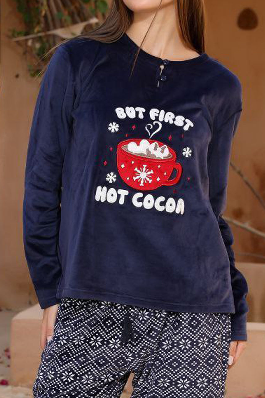 But First, Hot Cocoa Navy Winter Pajama Set – Cozy & Stylish Comfort