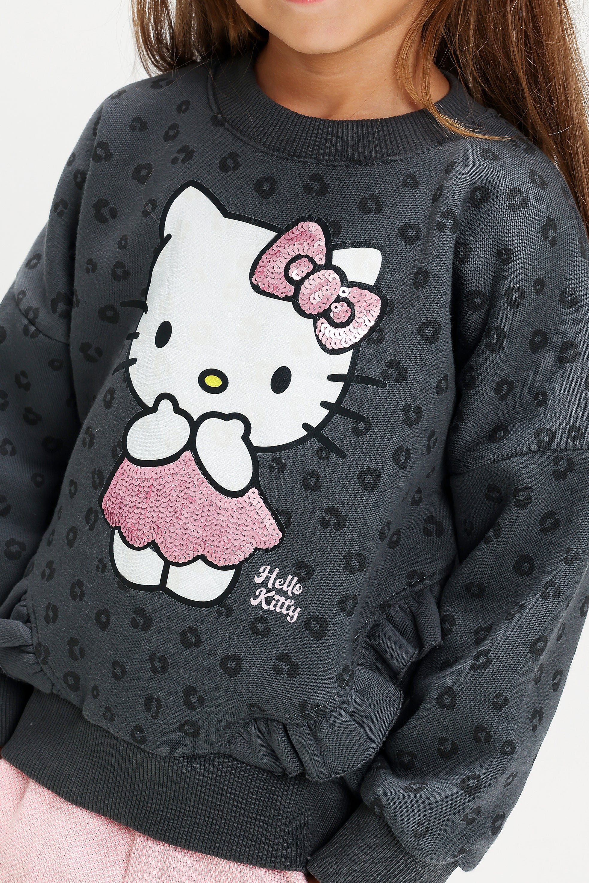 Girls’ Hello Kitty Melton Cotton suit – Dark Grey with Pink Sequin Details