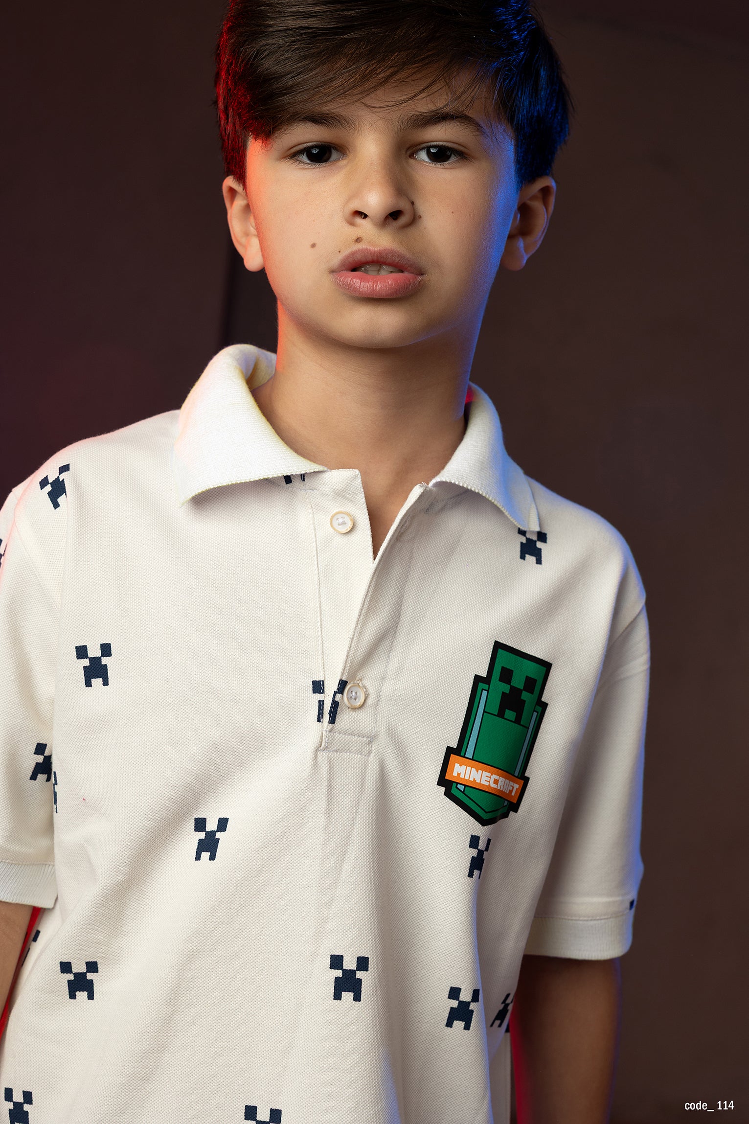 Boys' Minecraft Polo Shirt – Creeper Pixel Print
