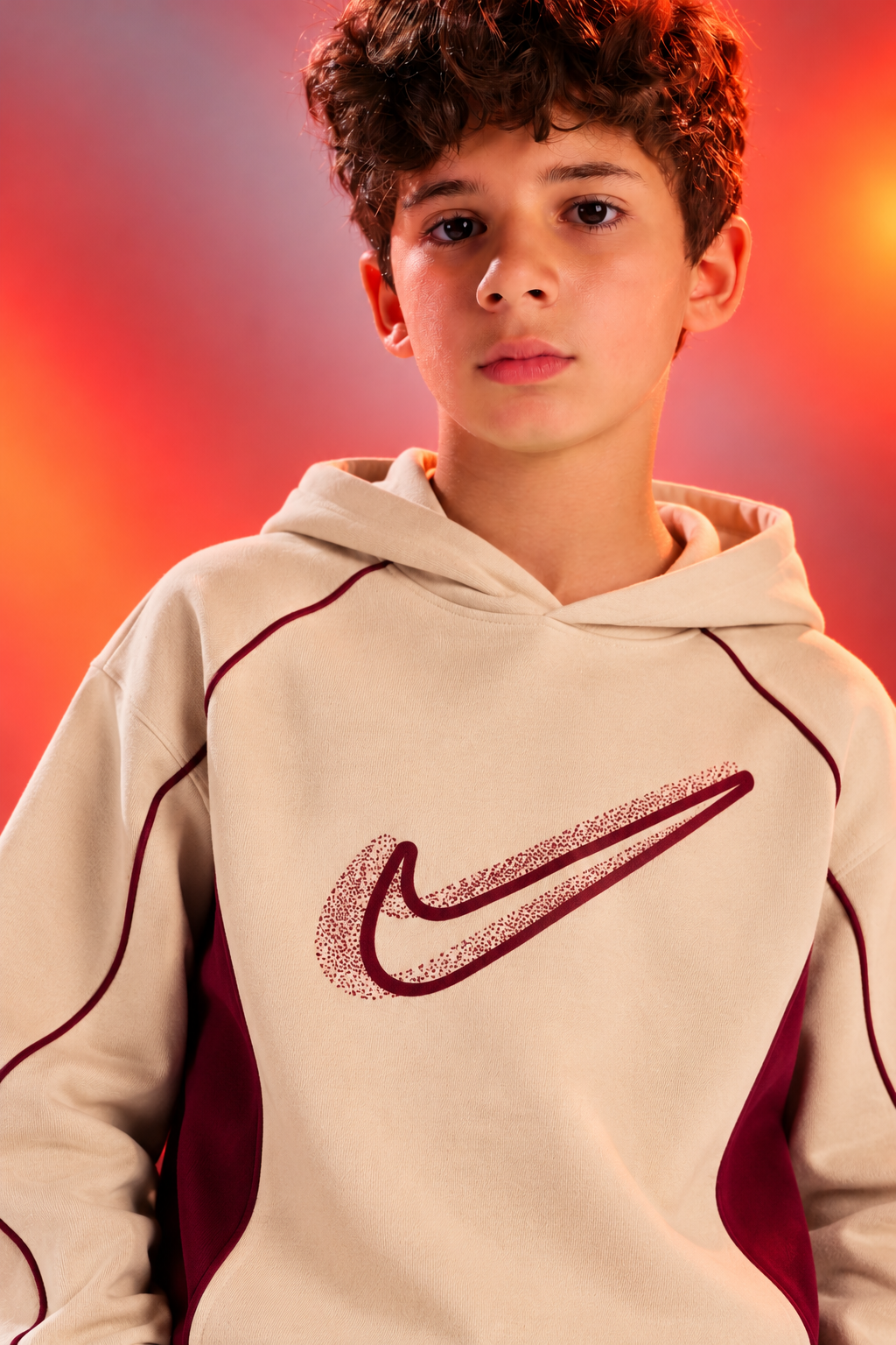Boys’ Nike Beige & Burgundy Hoodie Tracksuit Set