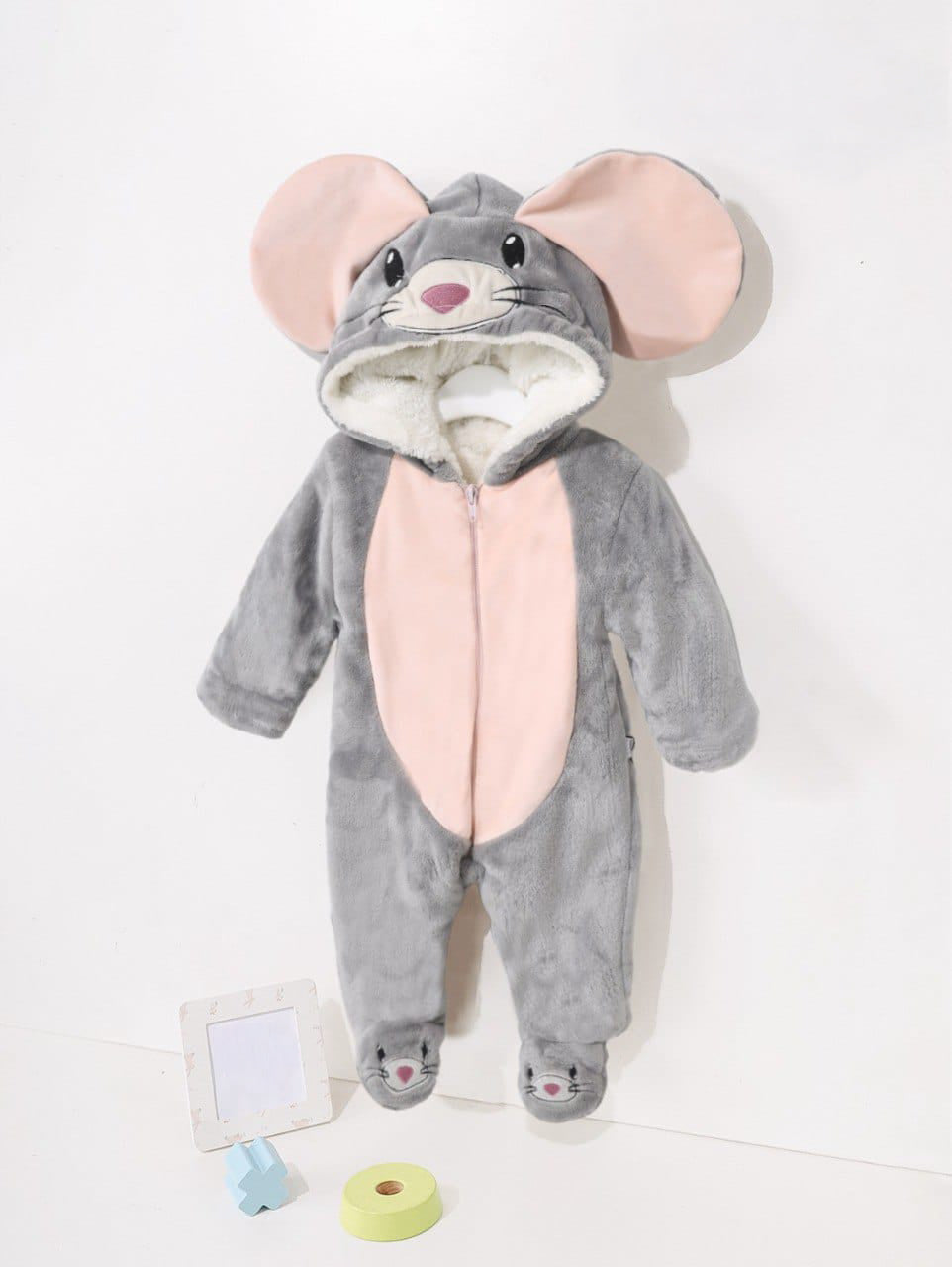 Baby Plush Mouse Onesie – Ultra-Soft Winter Romper with Ears & Mittens