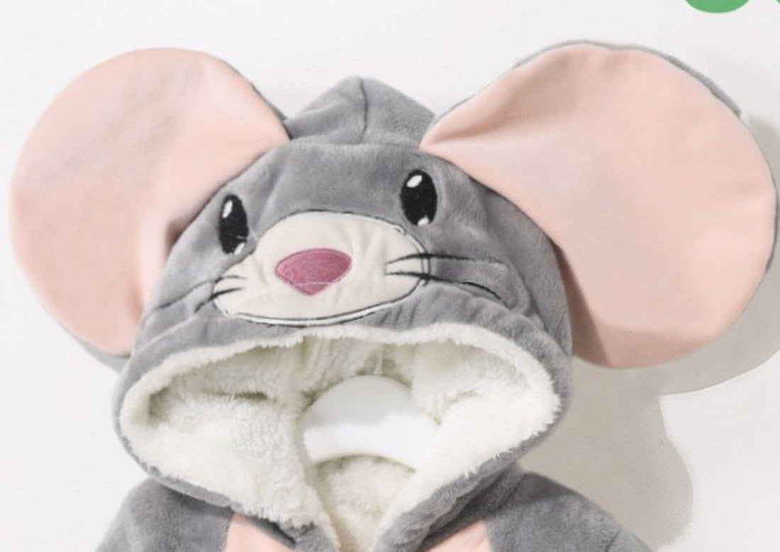Baby Plush Mouse Onesie – Ultra-Soft Winter Romper with Ears & Mittens