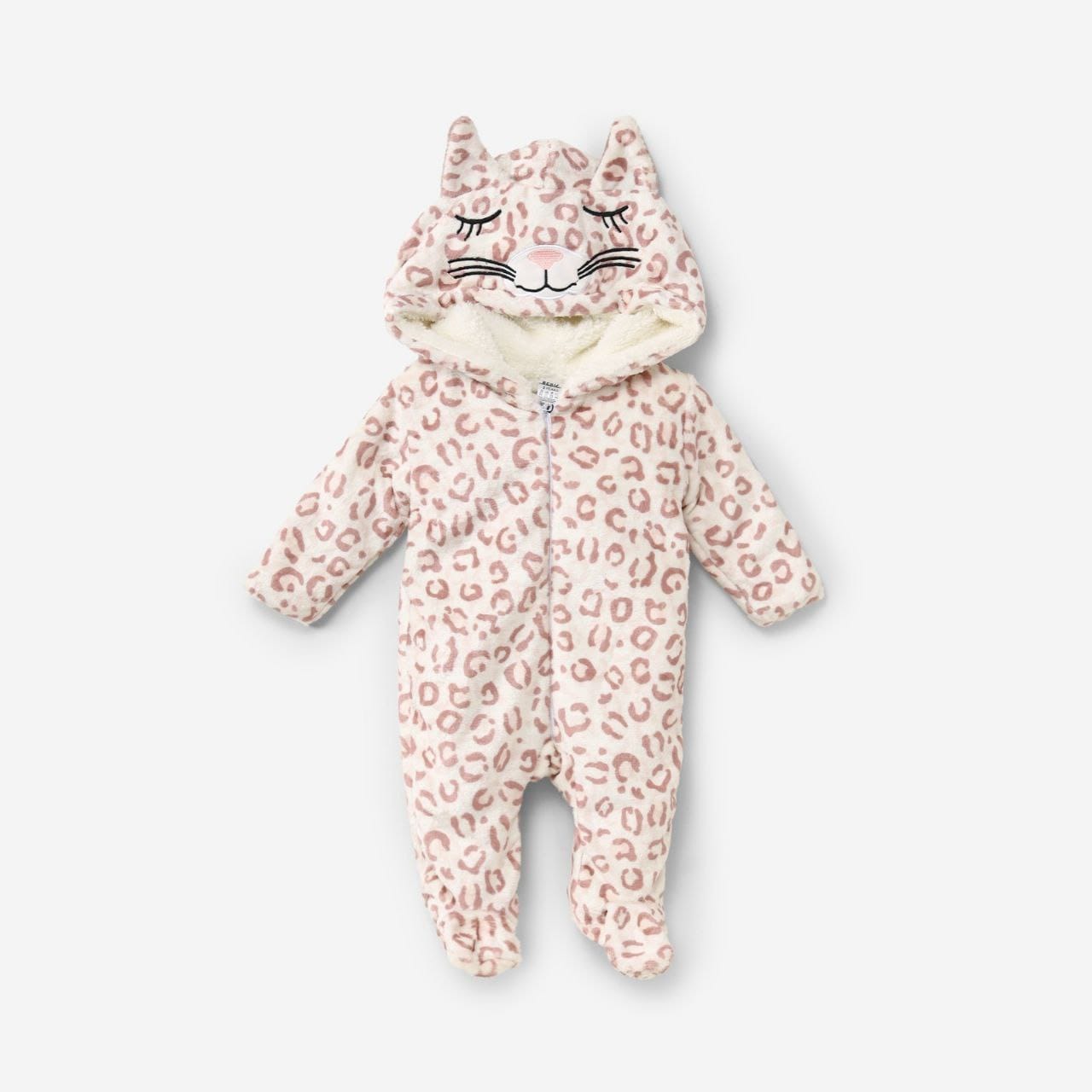Baby Leopard Fleece Hooded Onesie – Ultra Soft & Cozy