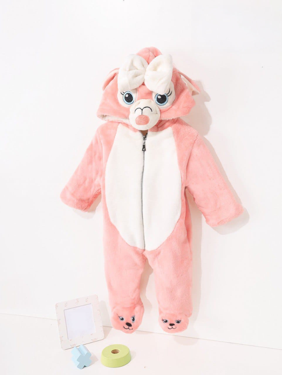 Baby Girl Plush Pink Animal Onesie – Ultra Soft Winter Wear