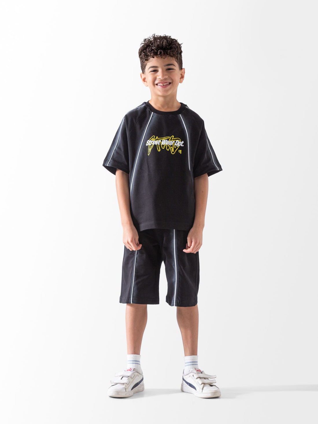 Kids black streetwear printed t-shirt and shorts sport outfit - Kikidoo Kids Egypt