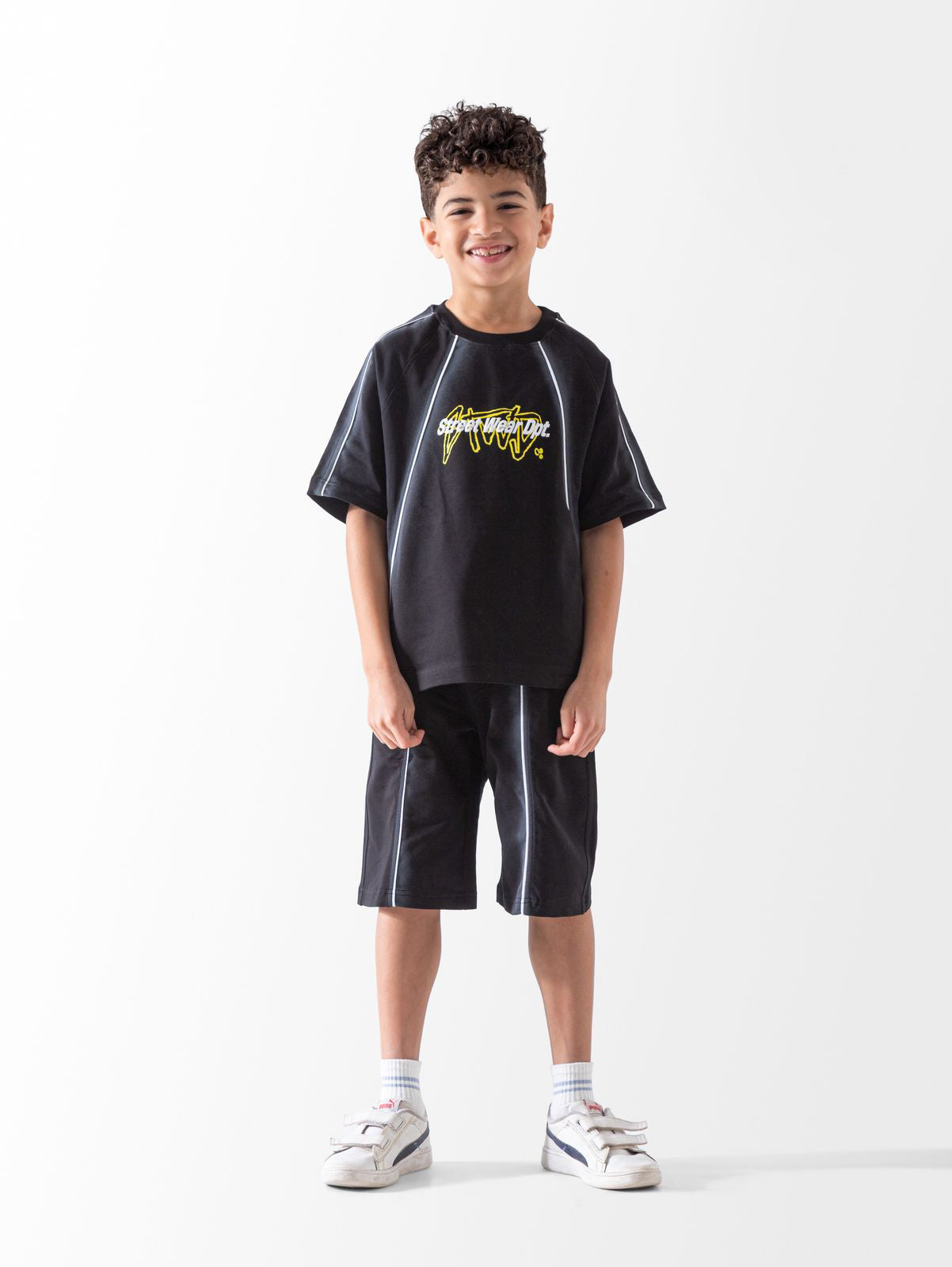 Kids black streetwear printed t-shirt and shorts sport outfit - Kikidoo Kids Egypt
