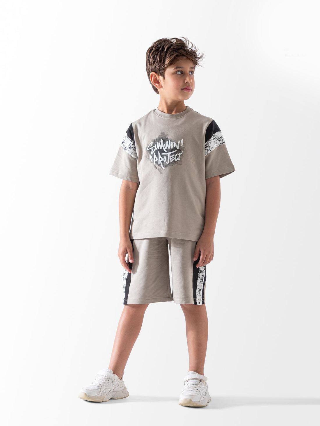 Kids Summer Project sage beige t-shirt and shorts sport set - Kikidoo Kids Egypt