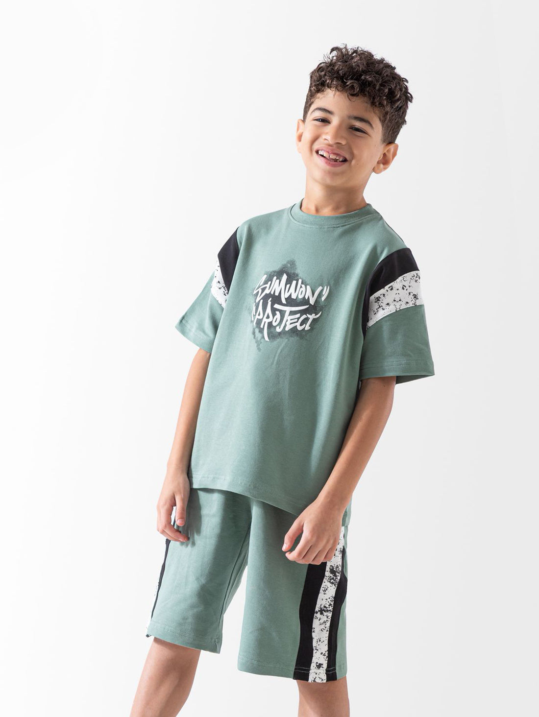 Kids Summer Project sage green t-shirt and shorts sport set - Kikidoo Kids Egypt