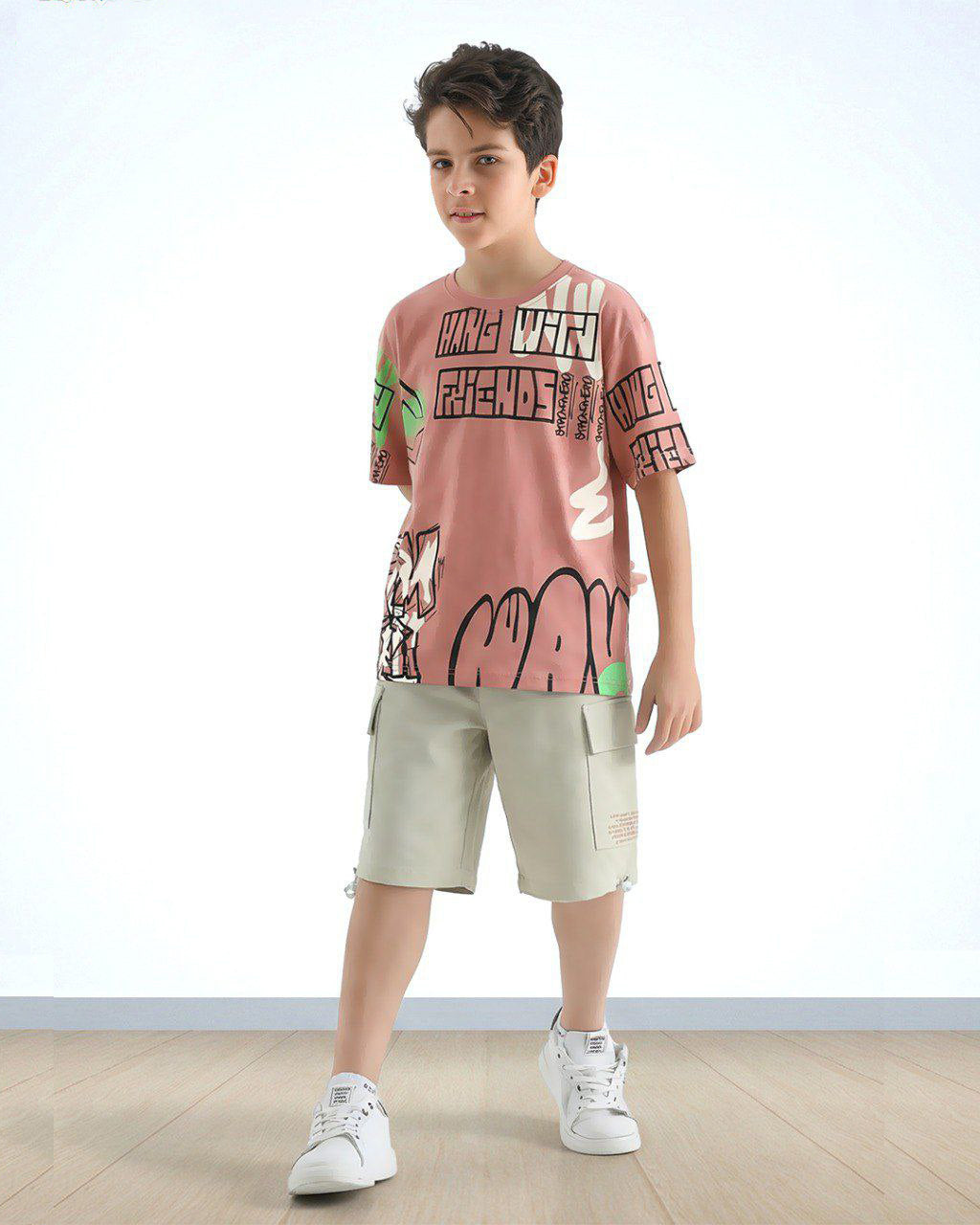 Boys graphic t-shirt and cargo shorts casual summer outfit - Kikidoo Kids Egypt