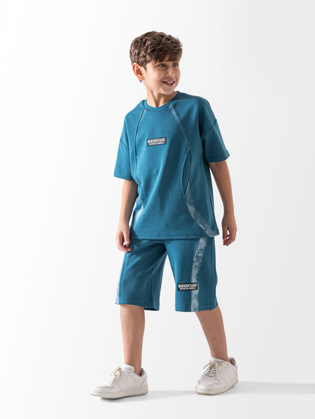 Kids blue stitch design sport t-shirt and shorts summer set - Kikidoo Kids Egypt