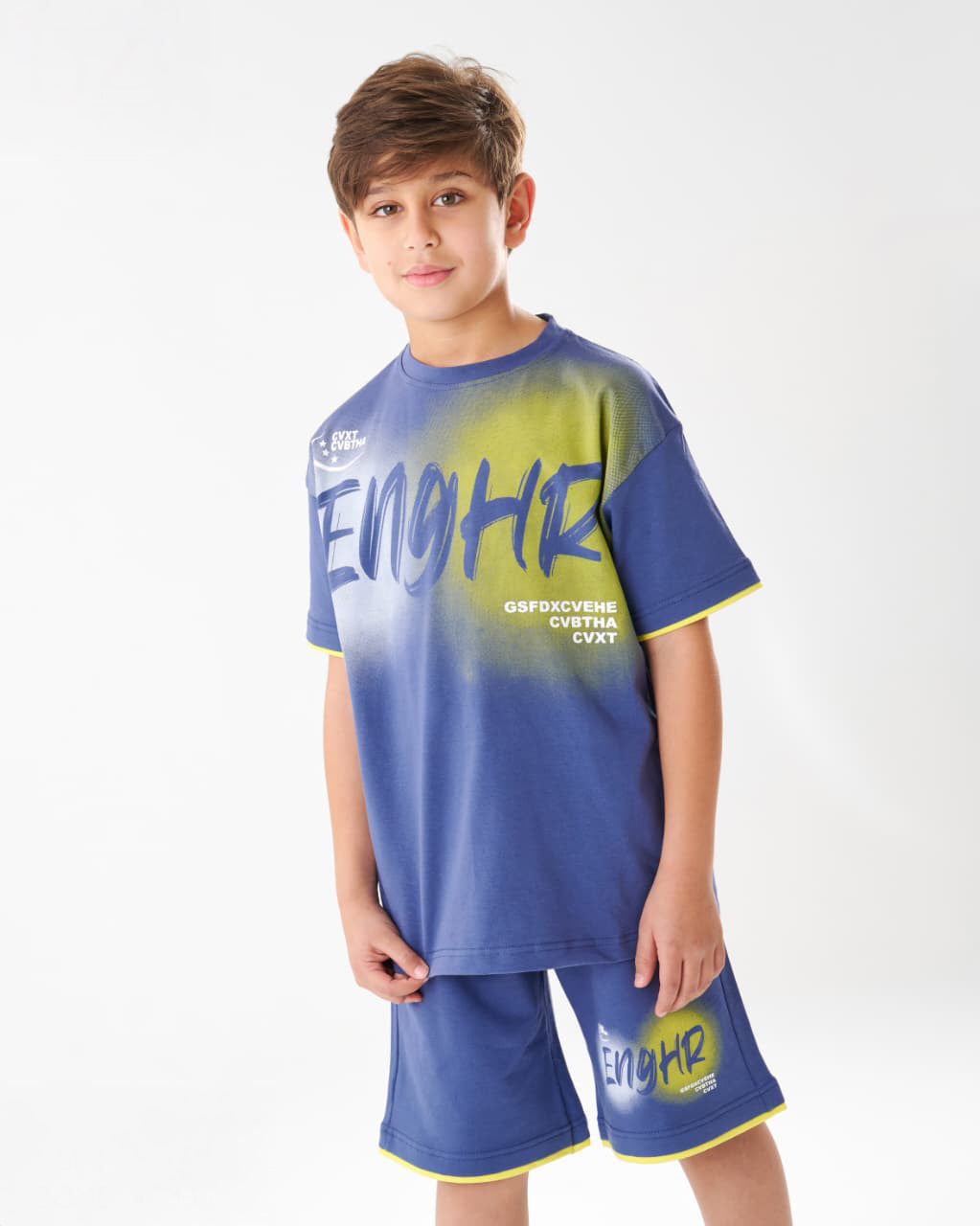 Boys Enjoy Graphic Summer Set – Blue Oversized Tee & Shorts