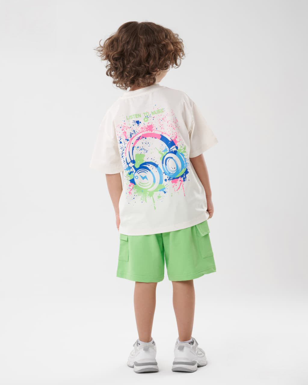 Boys Music Vibes Summer Set – Oversized Tee & Green Cargo Shorts