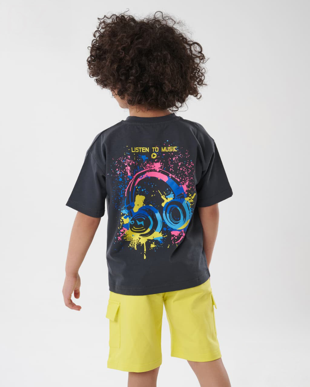 Boys Music Splash Summer Set – Graphic Tee & Neon Cargo Shorts