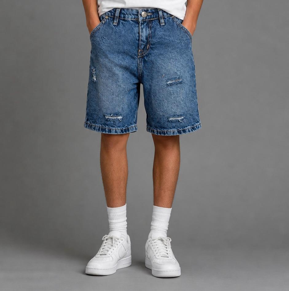 Boys distressed washed blue denim shorts knee-length casual kids jeans - Bubbles Kidswear Egypt