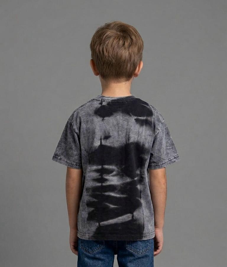 Boys Tie-Dye Cotton T-Shirt – Black & Grey Short Sleeve Casual Tee