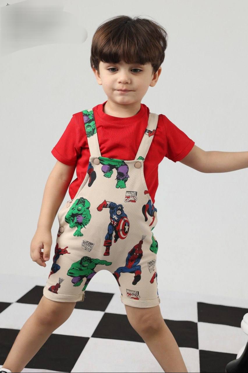 Toddler Boys Marvel Dungaree Shorts & Red T-Shirt Set – Casual Outfit
