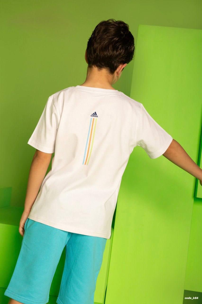 Boys' White Graphic Cotton T-Shirt – Rainbow Outline Logo Casual Short Sleeve Tee