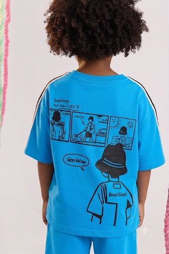 Kids Blue Graphic T-Shirt & Shorts Set – Casual Cotton Summer Outfit for Boys