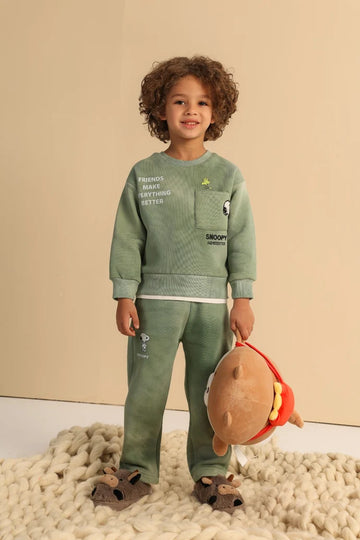Boys’ Sage Green Snoopy Sweatshirt & Pants Set