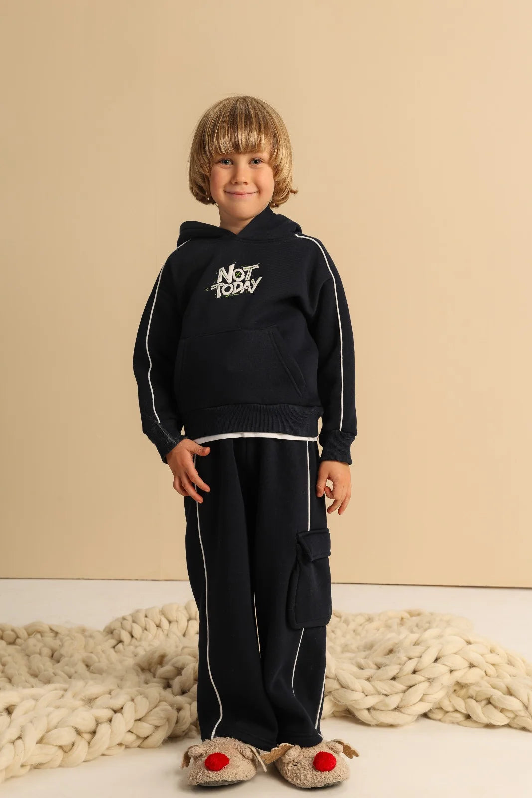 Boys’ Navy Not Today Hoodie & Wide-Leg Cargo Pants Set