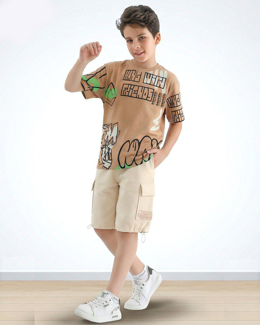 Boys casual graphic t-shirt and cargo shorts summer outfit - Kikidoo Kids Egypt