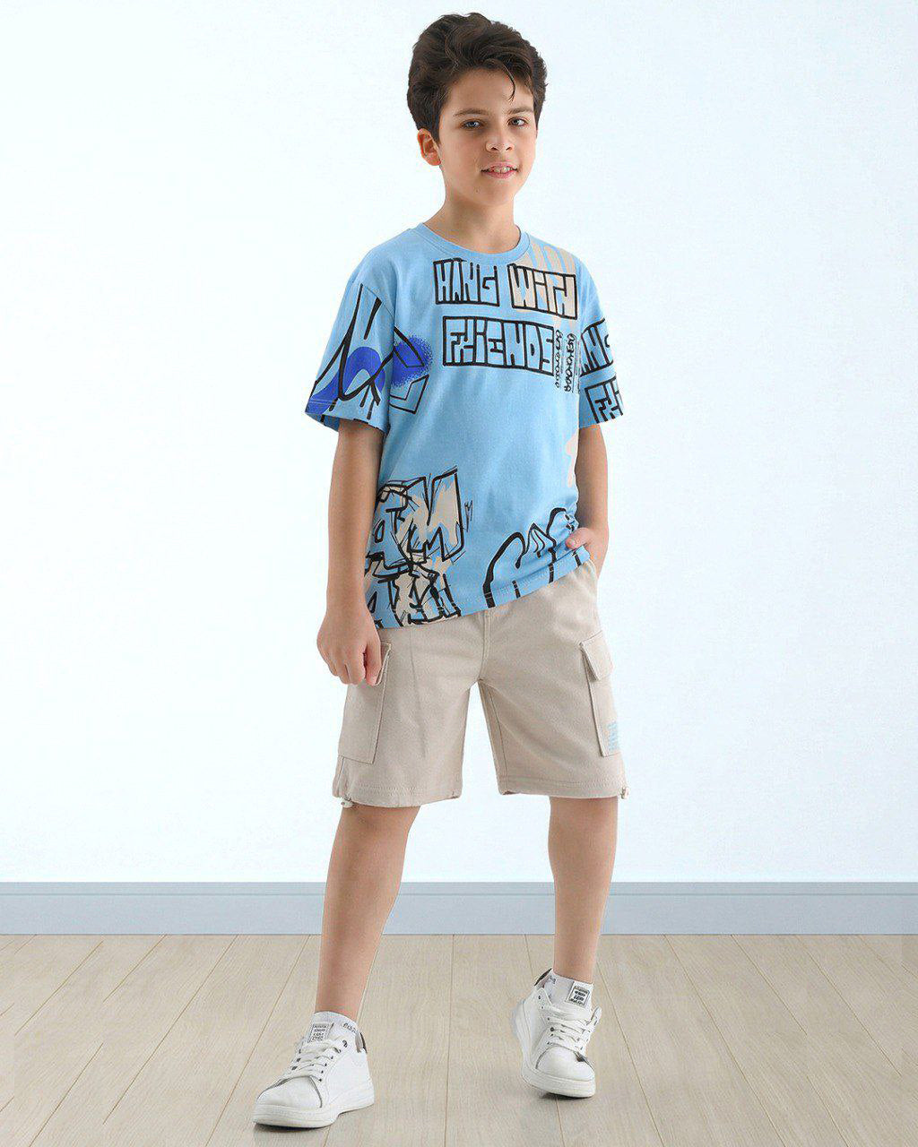 Boys casual graphic t-shirt and cargo shorts summer set - Kikidoo Kids Egypt