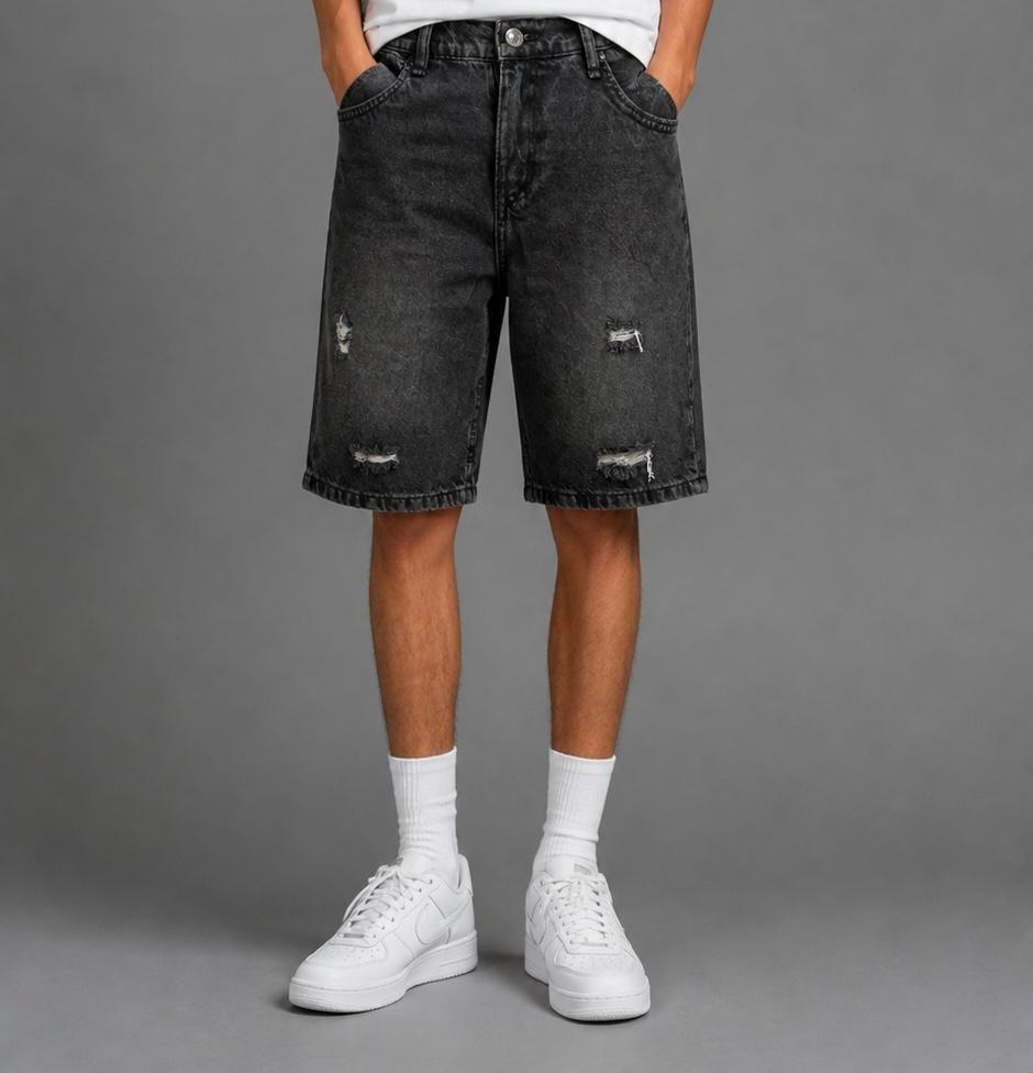 Boys distressed black denim shorts washed knee-length casual kids jeans - Bubbles Kidswear Egypt
