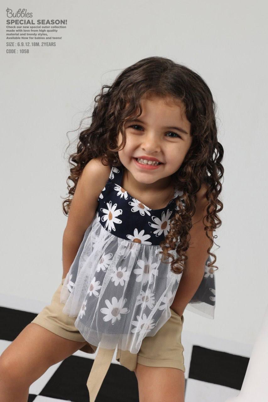 Girls Daisy Print Mesh Peplum Top & Shorts Set – Cute Summer Outfit for Toddlers