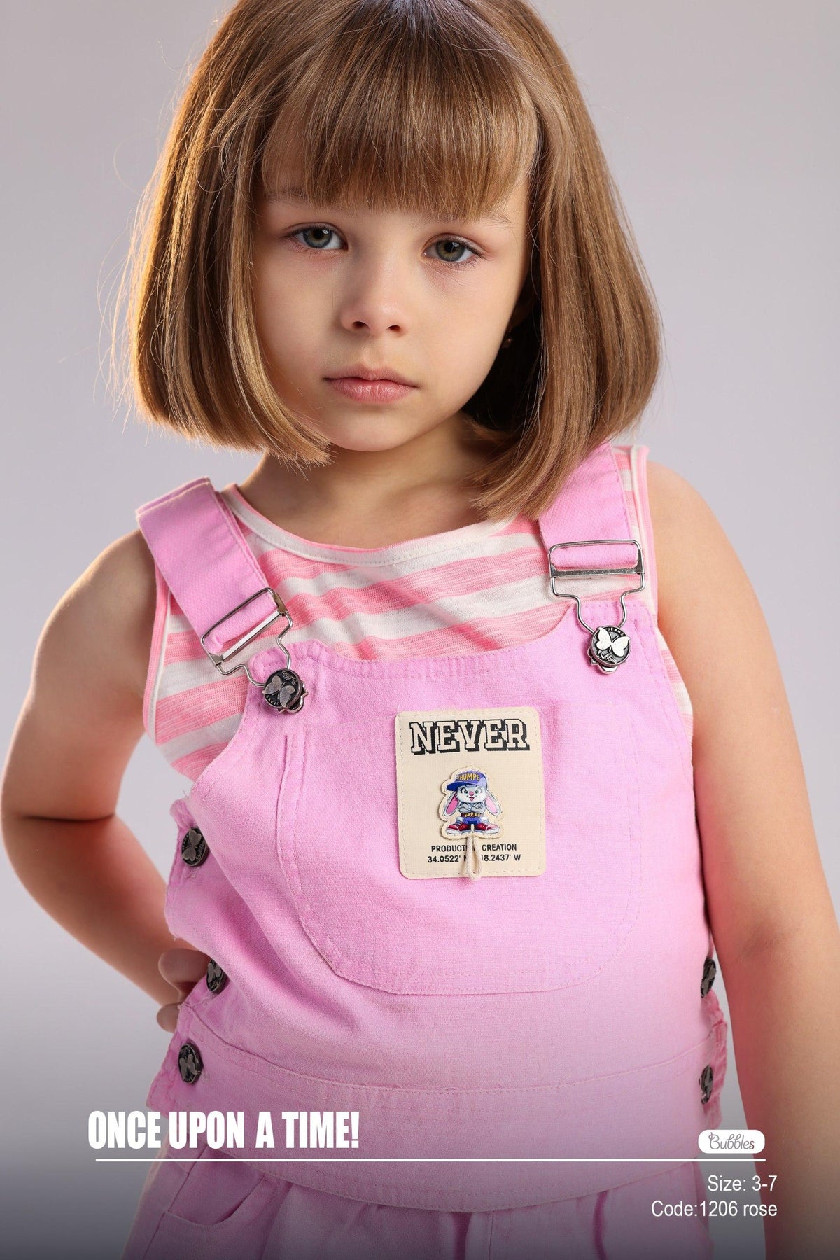 Kids Pink Pinafore Skirt Set with Striped Sleeveless Top – Soft Summer Outfit for Girls