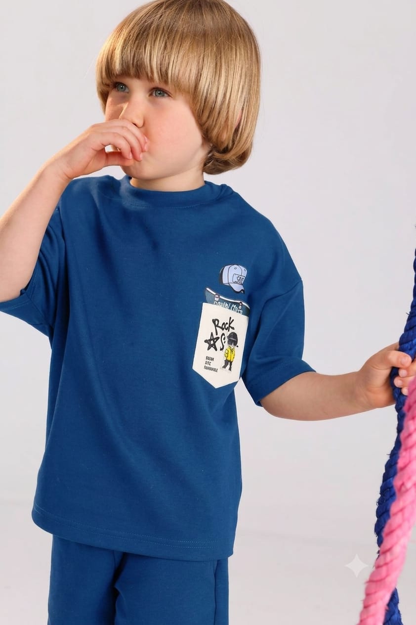 Kids Indigo "SUMWON" Print T-Shirt & Shorts Set – Cool Summer Outfit