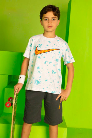 Kids Tie-Dye Sports Graphic T-Shirt – White Performance Tee for Boys