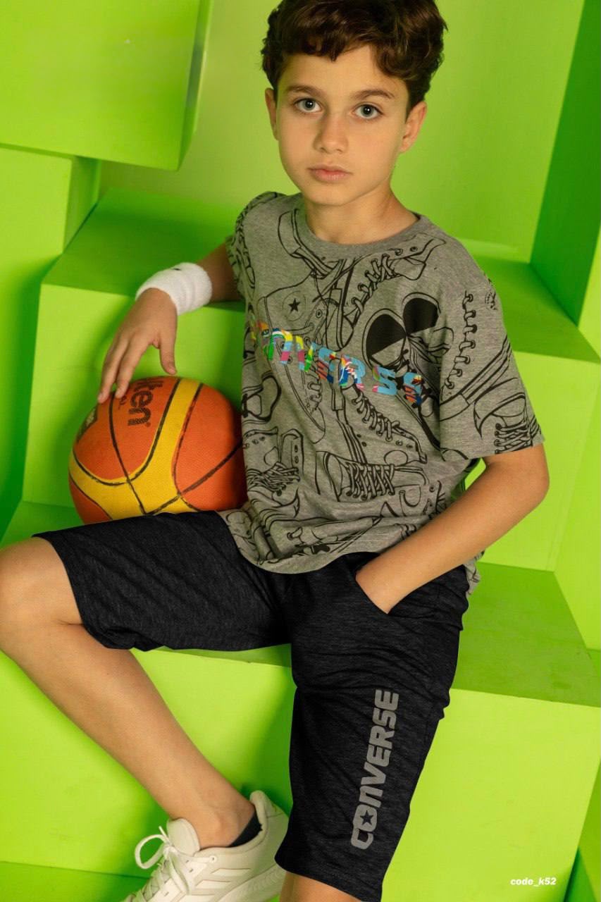 Boys' Converse Graphic T-Shirt & Black Shorts Set – Soft Cotton Casual Summer Outfit