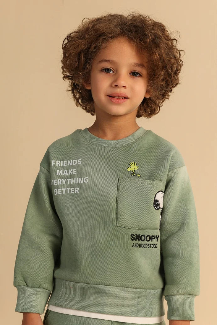 Boys’ Sage Green Snoopy Sweatshirt & Pants Set