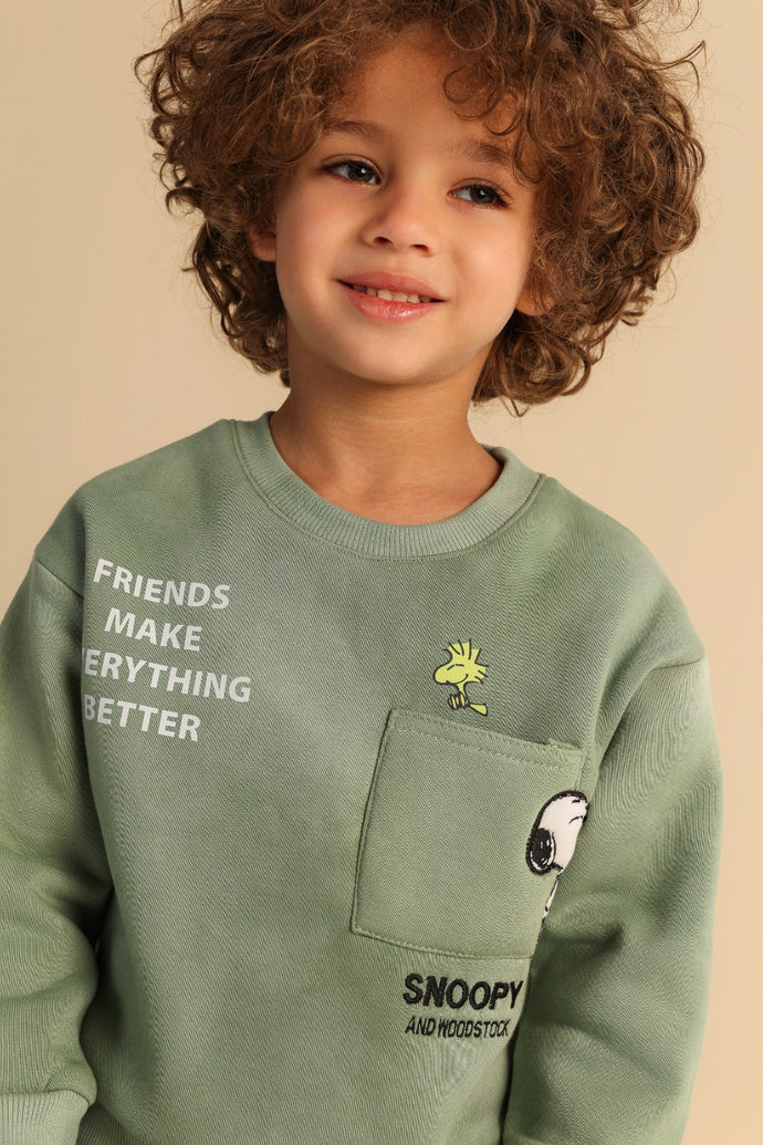 Boys’ Sage Green Snoopy Sweatshirt & Pants Set