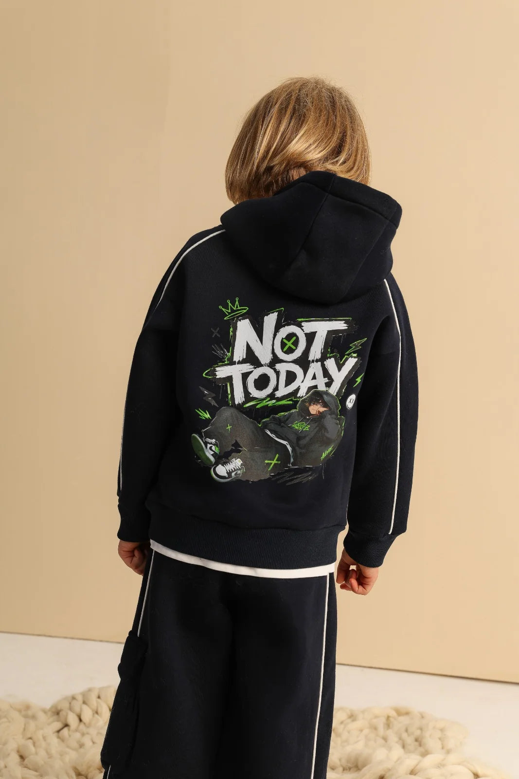 Boys’ Navy Not Today Hoodie & Wide-Leg Cargo Pants Set