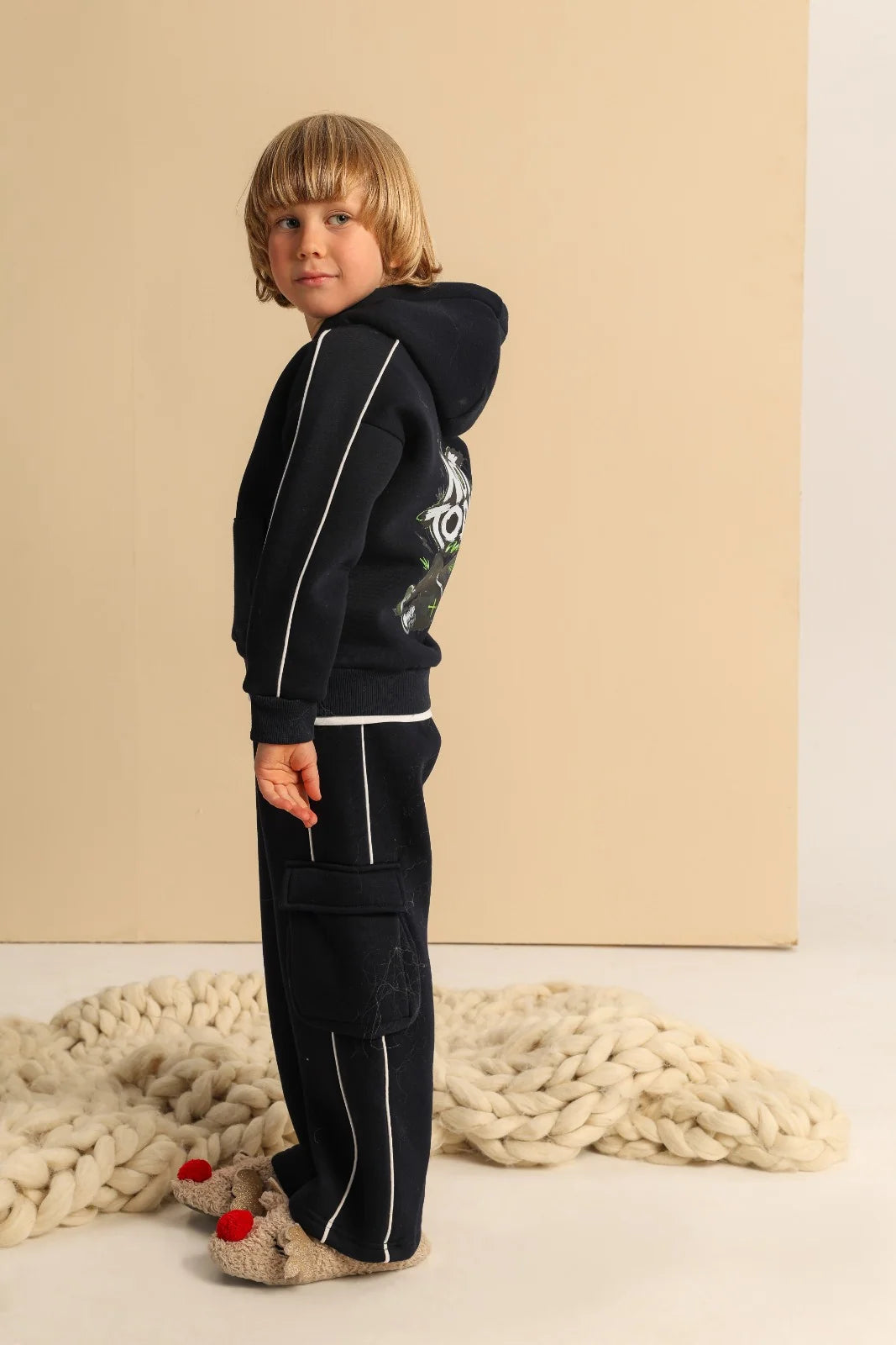 Boys’ Navy Not Today Hoodie & Wide-Leg Cargo Pants Set
