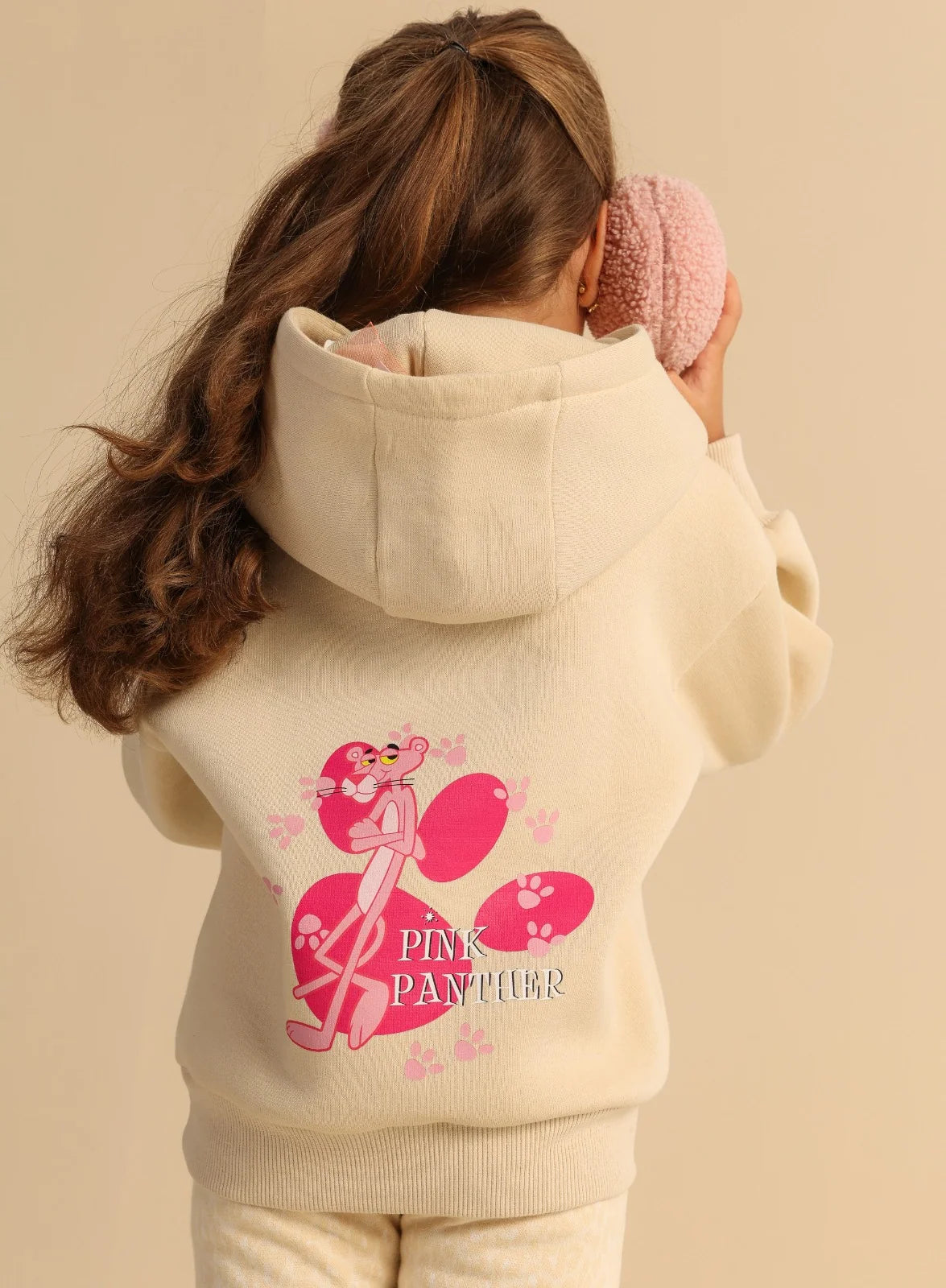 Girls’ Pink Panther Hoodie & Printed Leggings Set – Beige