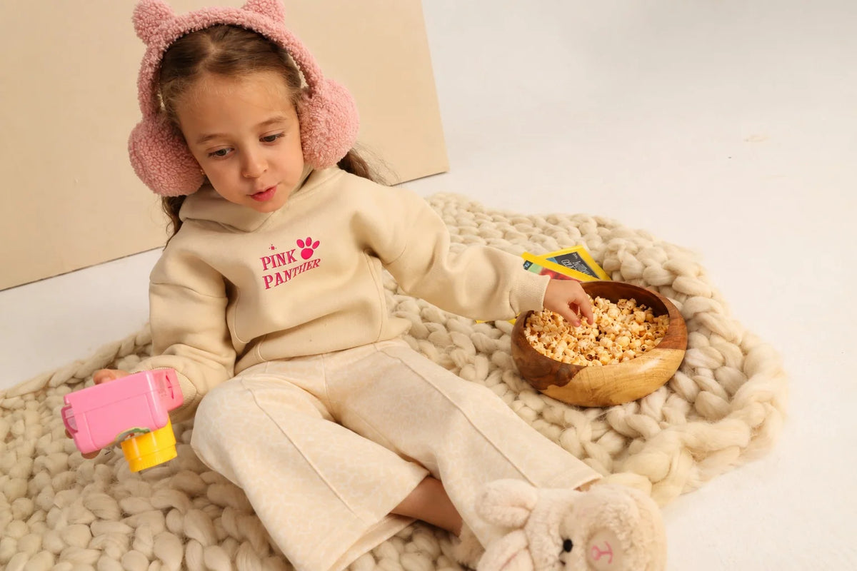 Girls’ Pink Panther Hoodie & Printed Leggings Set – Beige